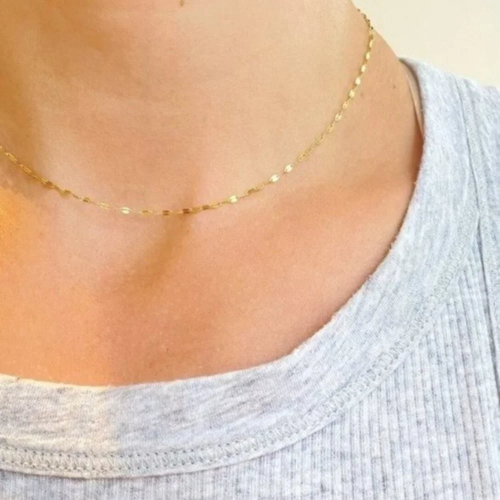 Dainty Gold Sparkle Chain Waterproof Sparkly Gold Necklace Layering Necklace - Picture 9 of 12